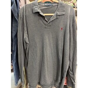 Polo Ralph Lauren Mens Long Sleeve Polo Shirt Gray Cotton Jersey Red Pony Large